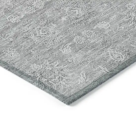 Gray Silver And Ivory Floral Washable Indoor Outdoor Area Rug Photo 3