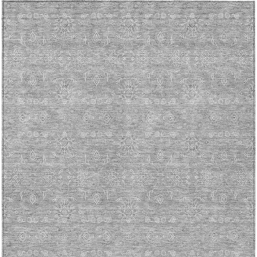 Gray Silver And Ivory Floral Washable Indoor Outdoor Area Rug Photo 5