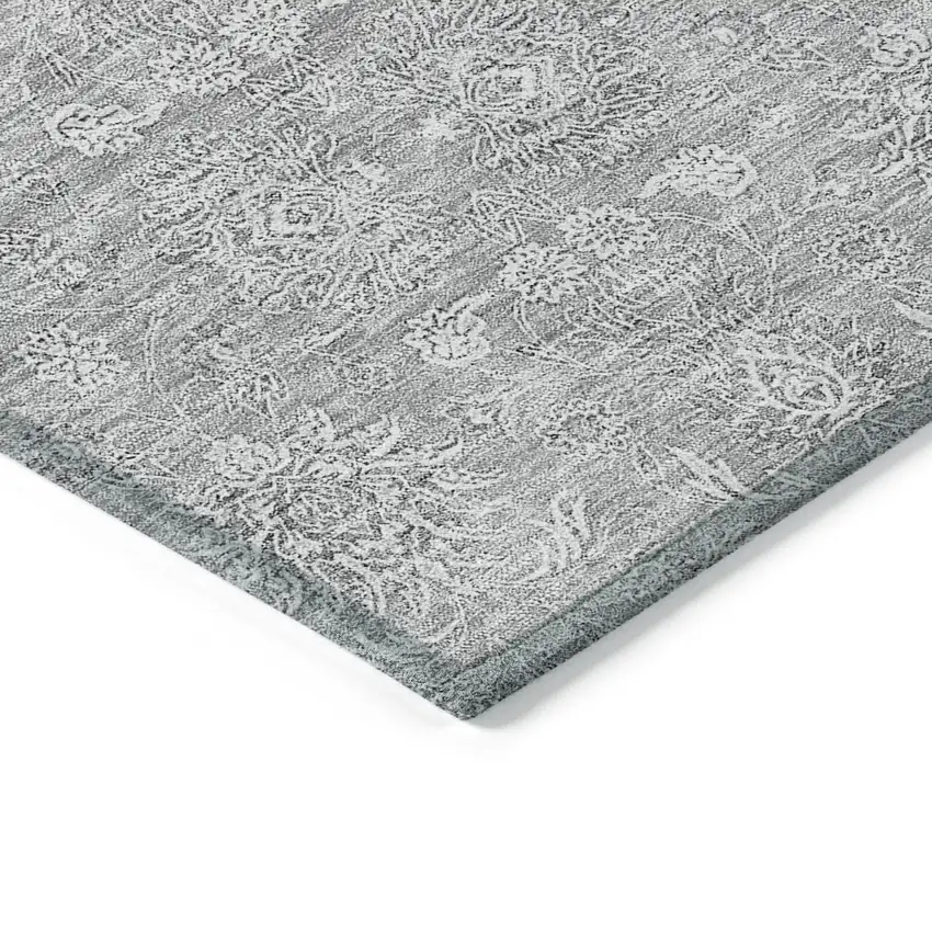 Gray Silver And Ivory Floral Washable Indoor Outdoor Area Rug Photo 3