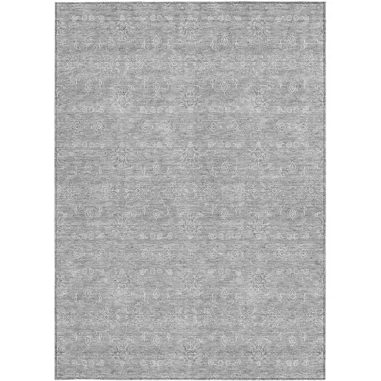 Gray Silver And Ivory Floral Washable Indoor Outdoor Area Rug Photo 5