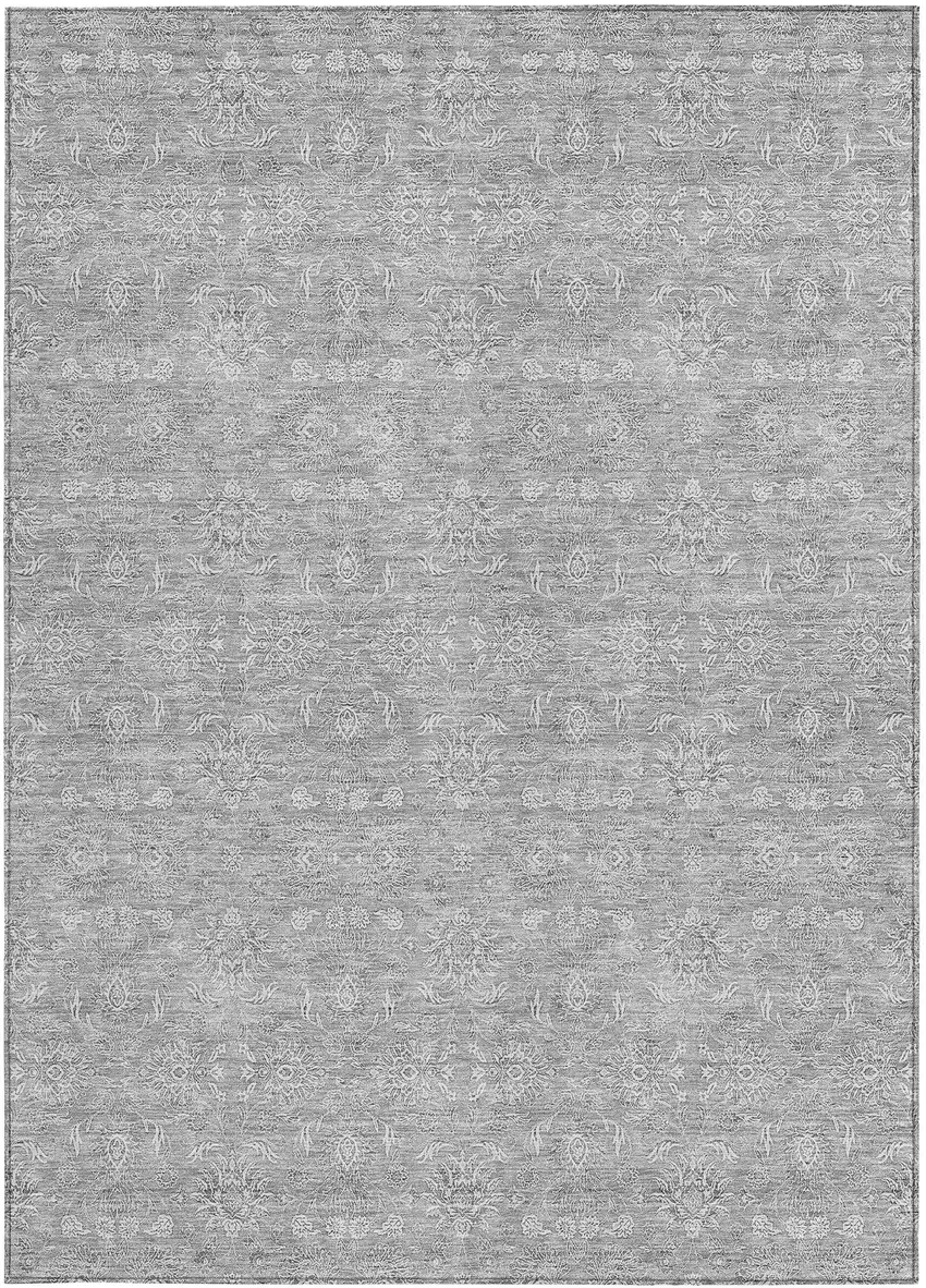 Gray Silver And Ivory Floral Washable Indoor Outdoor Area Rug Photo 5