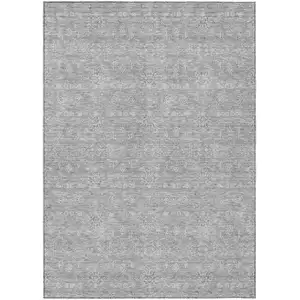 Photo of Gray Silver And Ivory Floral Washable Indoor Outdoor Area Rug