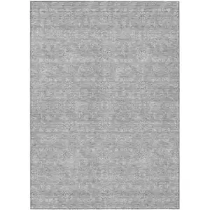 Photo of Gray Silver And Ivory Floral Washable Indoor Outdoor Area Rug