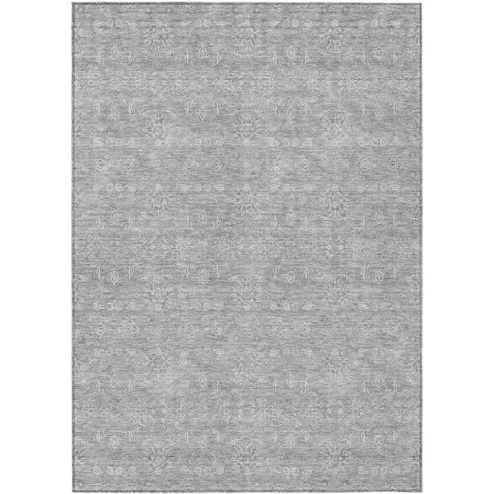 Gray Silver And Ivory Floral Washable Indoor Outdoor Area Rug Photo 1