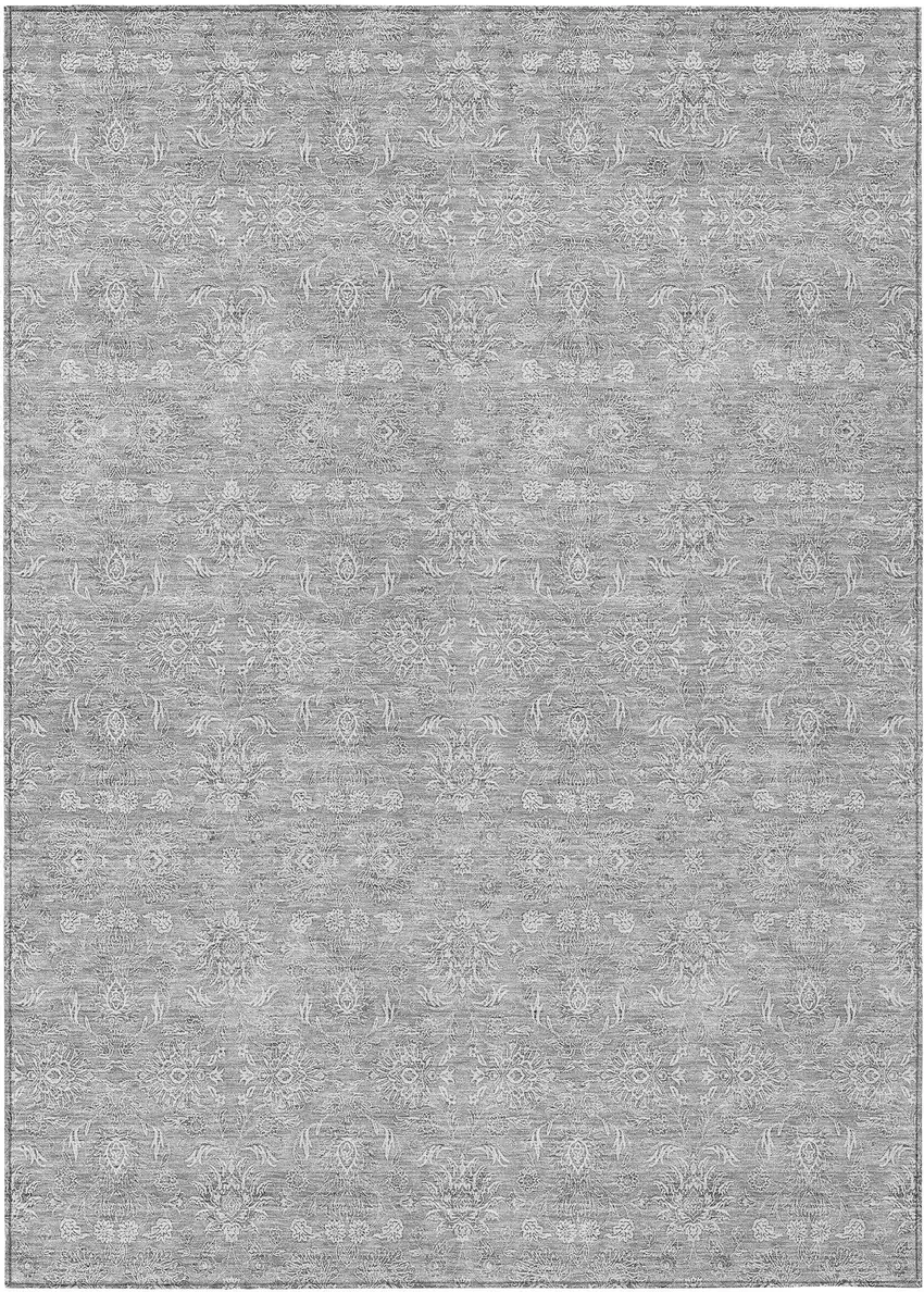 Gray Silver And Ivory Floral Washable Indoor Outdoor Area Rug Photo 1