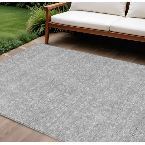 Gray Silver And Ivory Floral Washable Indoor Outdoor Area Rug Photo 1