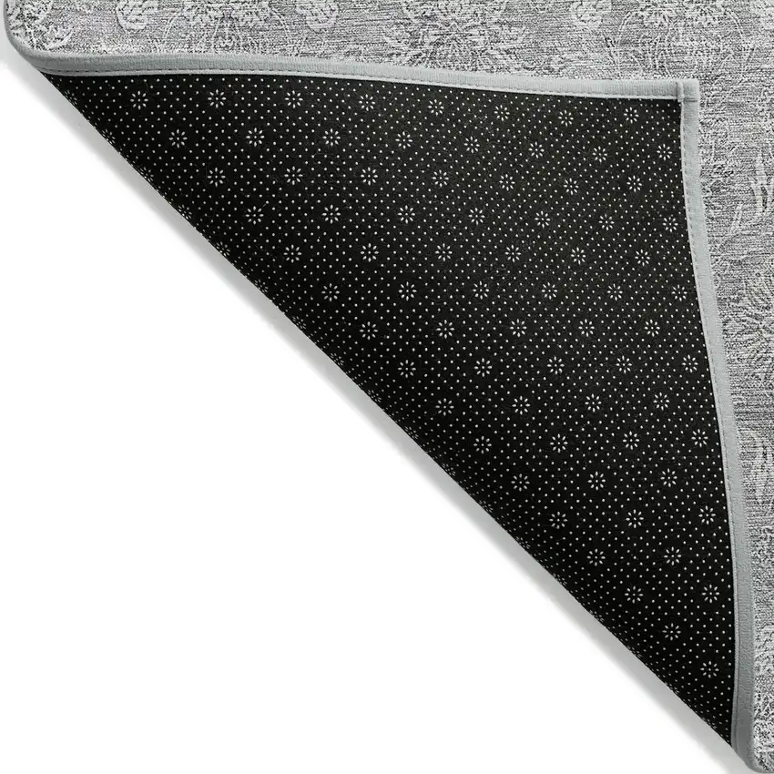 Gray Silver And Ivory Floral Washable Indoor Outdoor Area Rug Photo 2