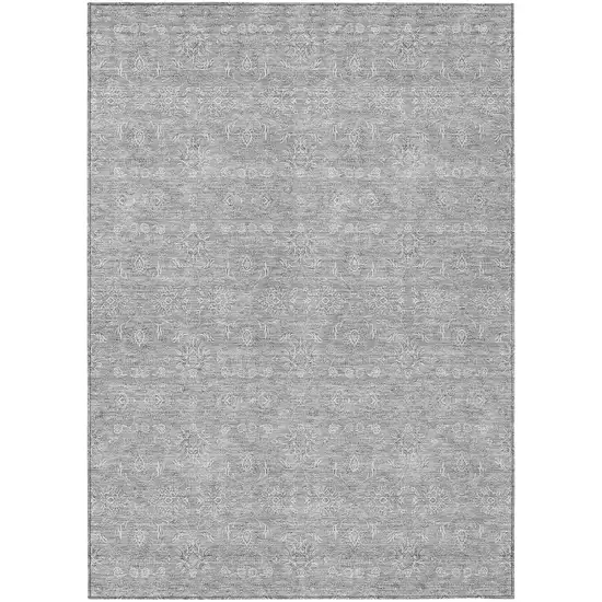 Gray Silver And Ivory Floral Washable Indoor Outdoor Area Rug Photo 1