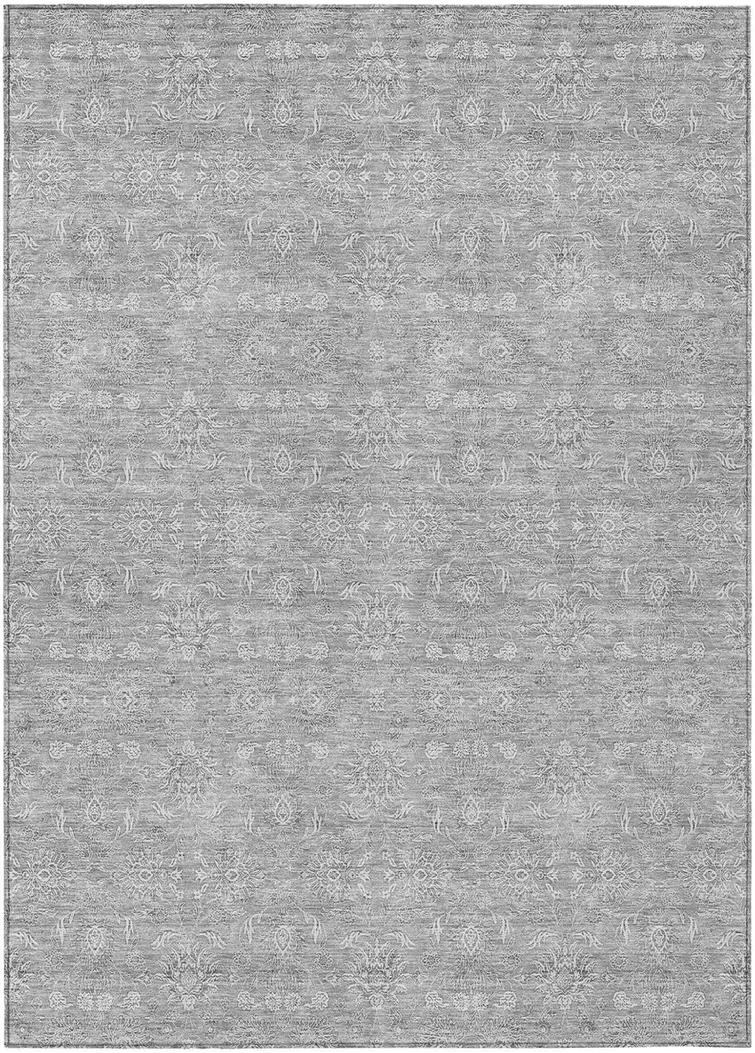 Gray Silver And Ivory Floral Washable Indoor Outdoor Area Rug Photo 1