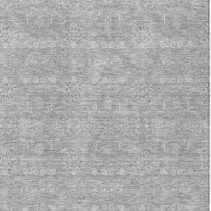 Gray Silver And Ivory Floral Washable Indoor Outdoor Area Rug Photo 5