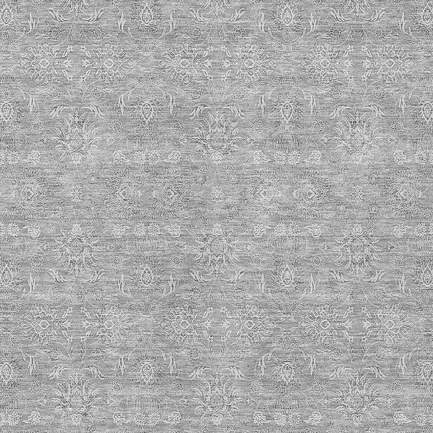 Gray Silver And Ivory Floral Washable Indoor Outdoor Area Rug Photo 8