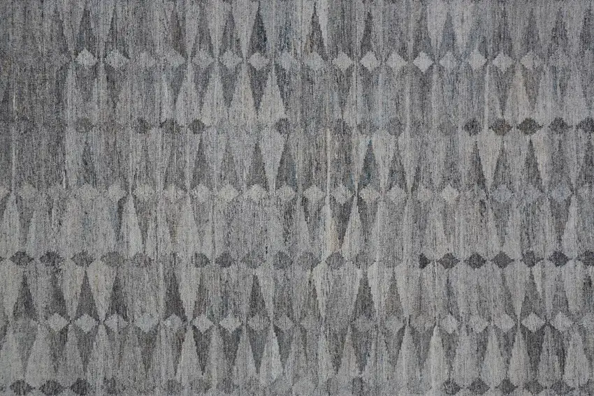 Gray Silver And Ivory Geometric Hand Woven Stain Resistant Area Rug With Fringe Photo 9