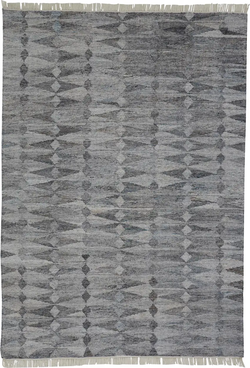 Gray Silver And Ivory Geometric Hand Woven Stain Resistant Area Rug With Fringe Photo 2