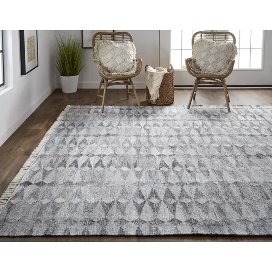 4' X 6' Gray And Black Geometric Hand Woven Area Rug With Fringe Photo 5