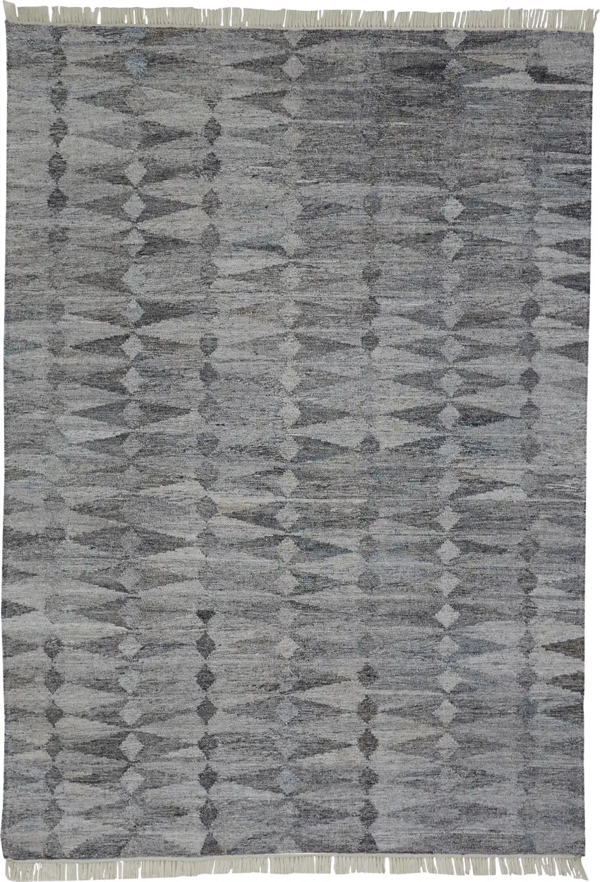4' X 6' Gray And Black Geometric Hand Woven Area Rug With Fringe Photo 3