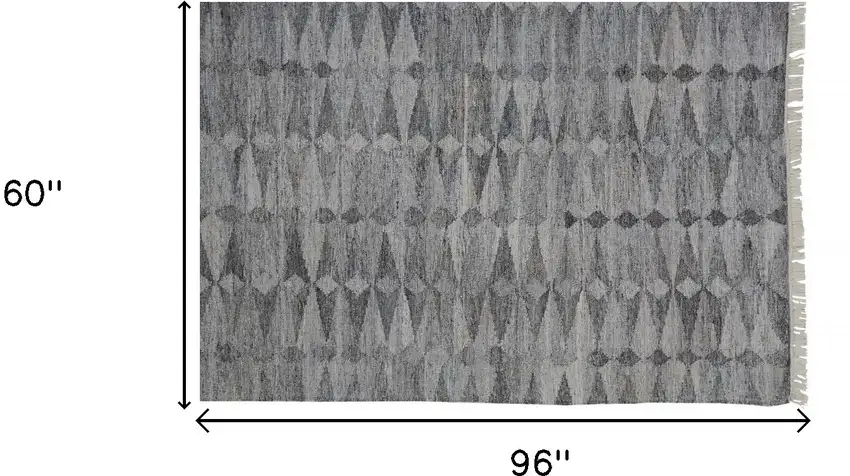 Gray Silver And Ivory Geometric Hand Woven Stain Resistant Area Rug With Fringe Photo 9