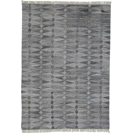 Gray And Black Geometric Hand Woven Area Rug With Fringe Photo 3