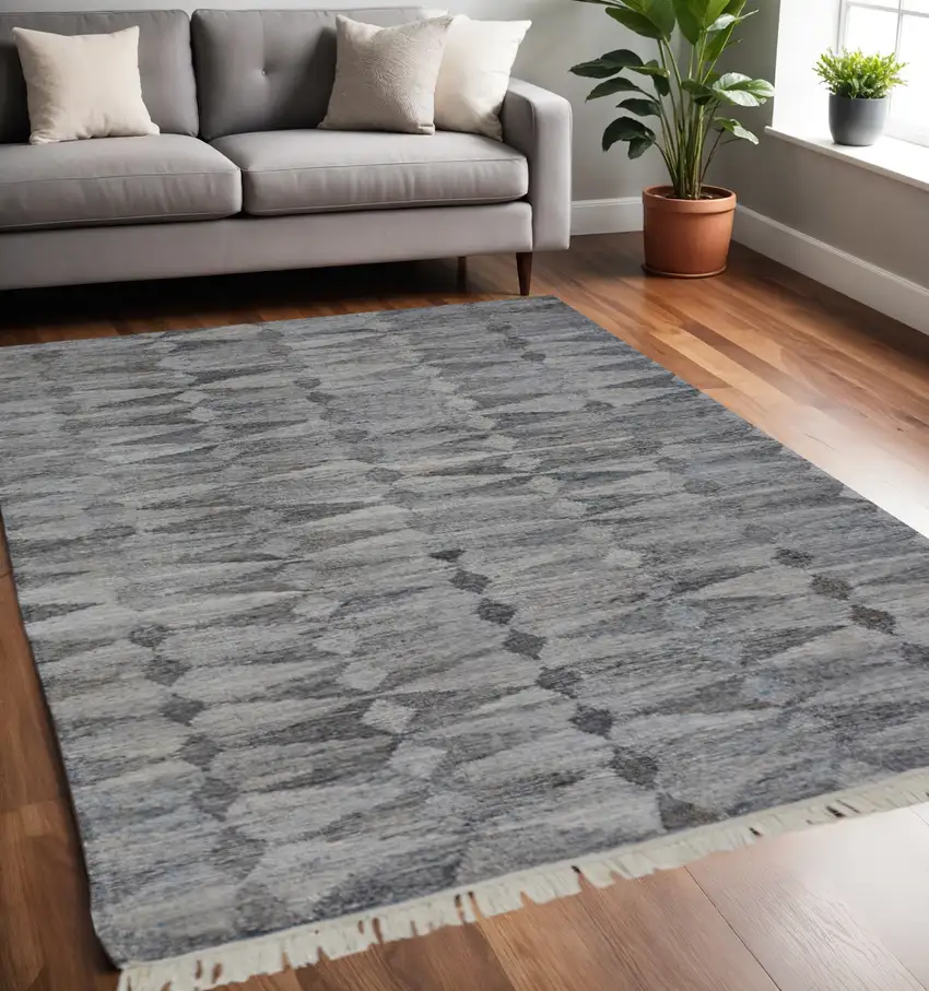 Gray Geometric Hand Woven Area Rug With Fringe Photo 1