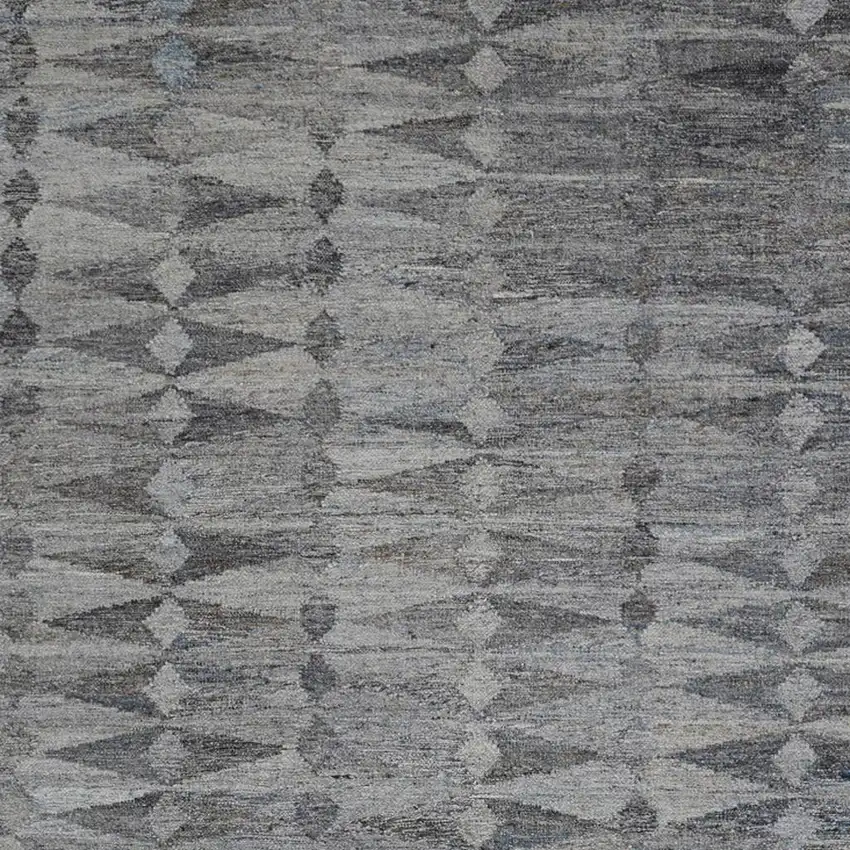 Gray And Black Geometric Hand Woven Area Rug With Fringe Photo 2