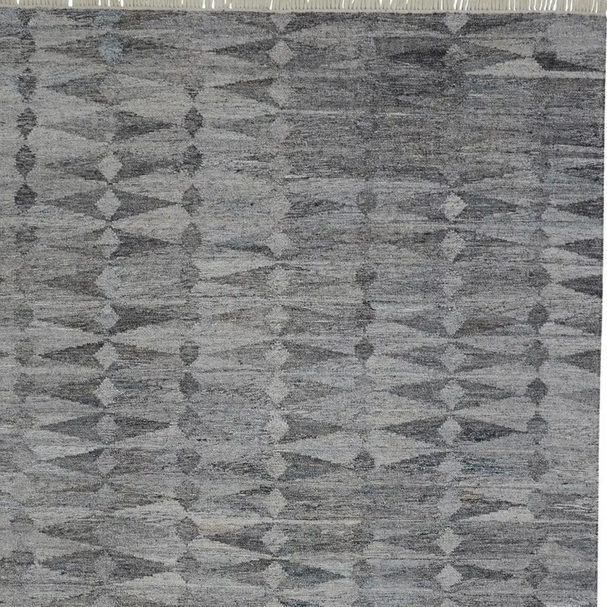 Gray And Black Geometric Hand Woven Area Rug With Fringe Photo 4