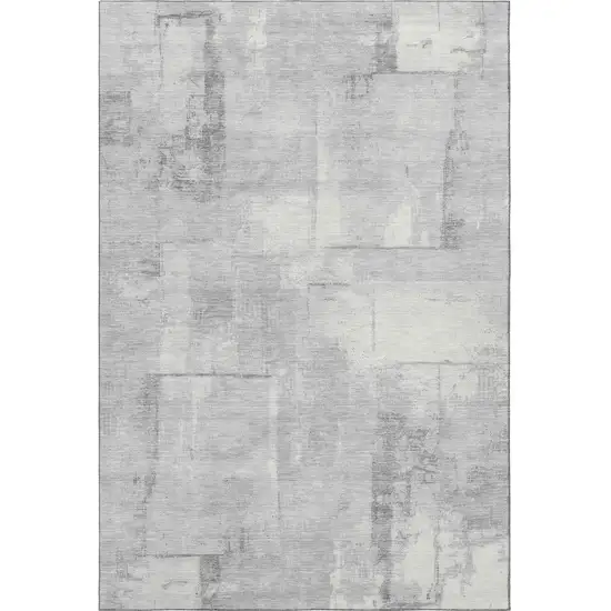 Gray Silver And Ivory Geometric Washable Area Rug With UV Protection Photo 3