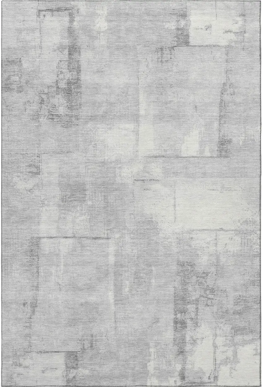 Gray Silver And Ivory Geometric Washable Area Rug With UV Protection Photo 3