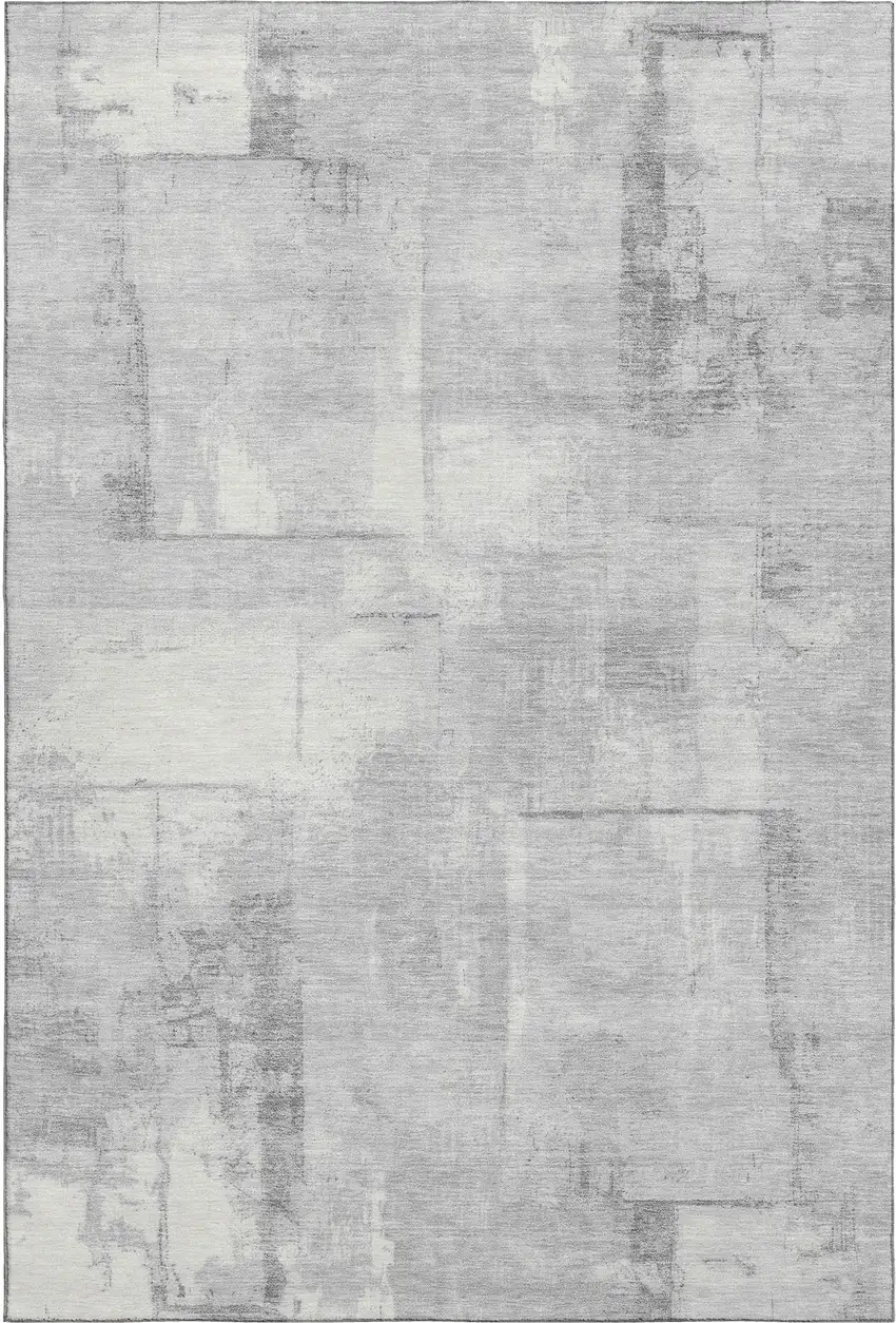 Gray Silver And Ivory Geometric Washable Area Rug With UV Protection Photo 1