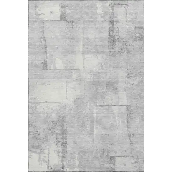 Gray Silver And Ivory Geometric Washable Area Rug With UV Protection Photo 1
