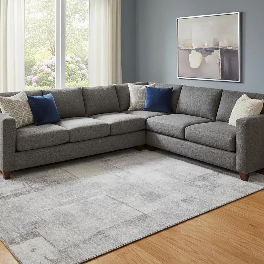 Gray Silver And Ivory Geometric Washable Area Rug With UV Protection Photo 2