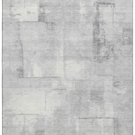 Gray Silver And Ivory Geometric Washable Area Rug With UV Protection Photo 3