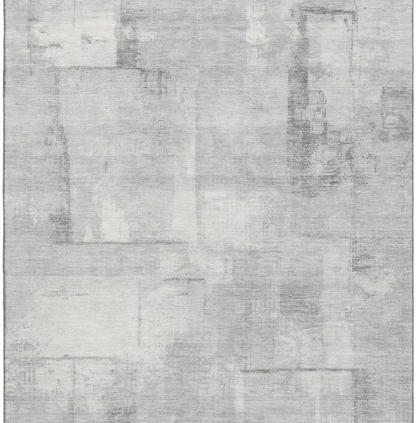 Gray Silver And Ivory Geometric Washable Area Rug With UV Protection Photo 3