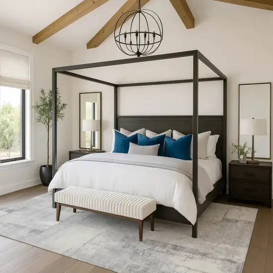 Gray Silver And Ivory Geometric Washable Area Rug With UV Protection Photo 4