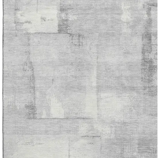 Gray Silver And Ivory Geometric Washable Area Rug With UV Protection Photo 2