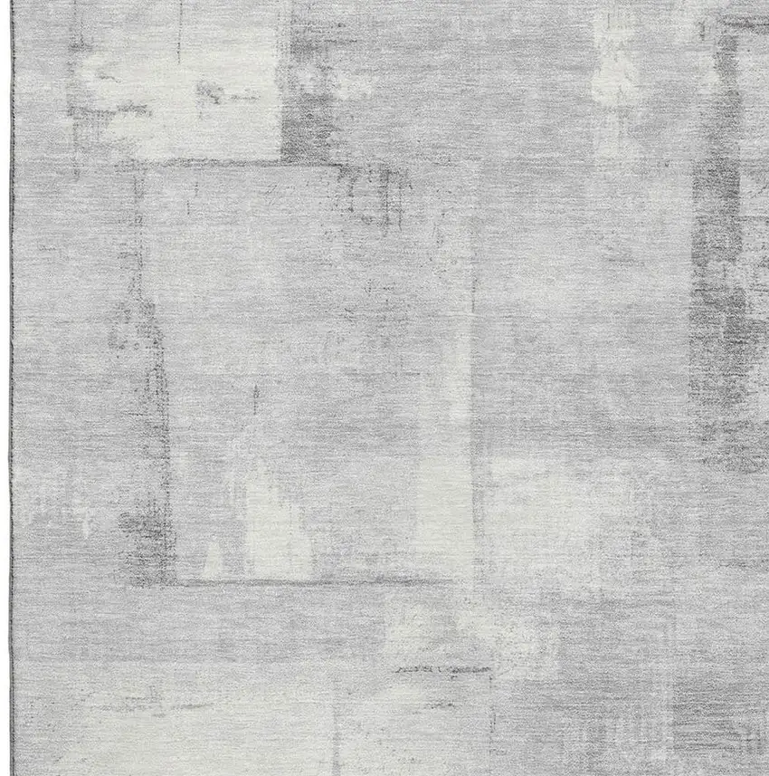 Gray Silver And Ivory Geometric Washable Area Rug With UV Protection Photo 2