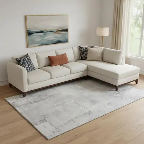 Gray Silver And Ivory Geometric Washable Area Rug With UV Protection Photo 2