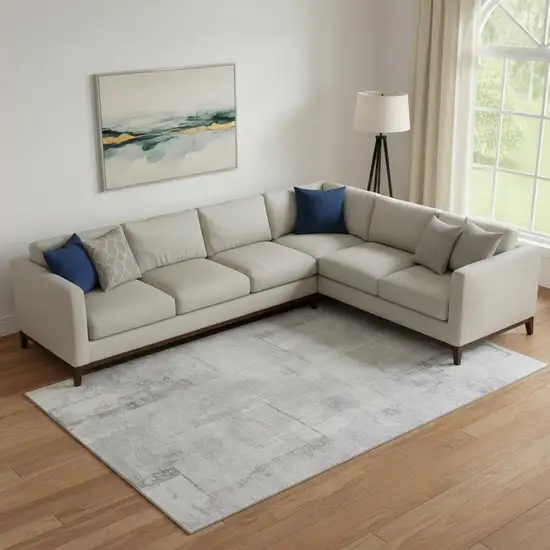 Gray Silver And Ivory Geometric Washable Area Rug With UV Protection Photo 2