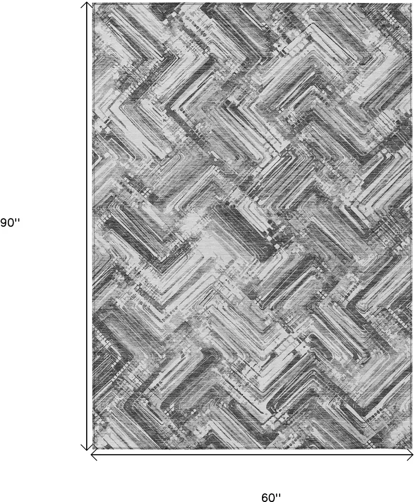 Gray Silver And Ivory Geometric Washable Indoor Outdoor Area Rug Photo 3