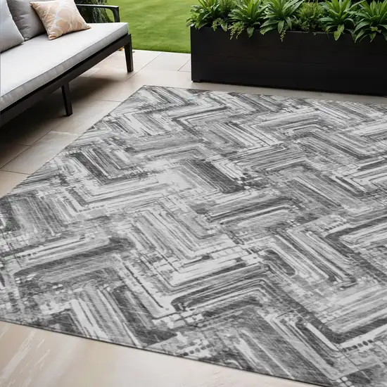 Gray Silver And Ivory Geometric Washable Indoor Outdoor Area Rug Photo 1