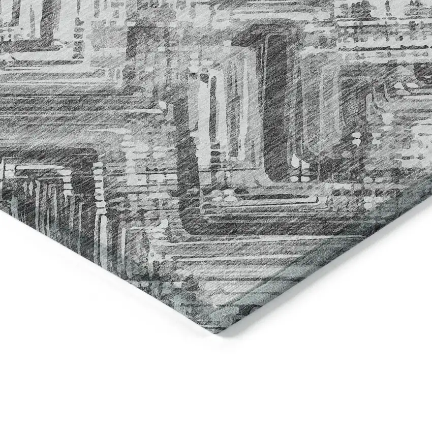 Gray Silver And Ivory Geometric Washable Indoor Outdoor Area Rug Photo 3