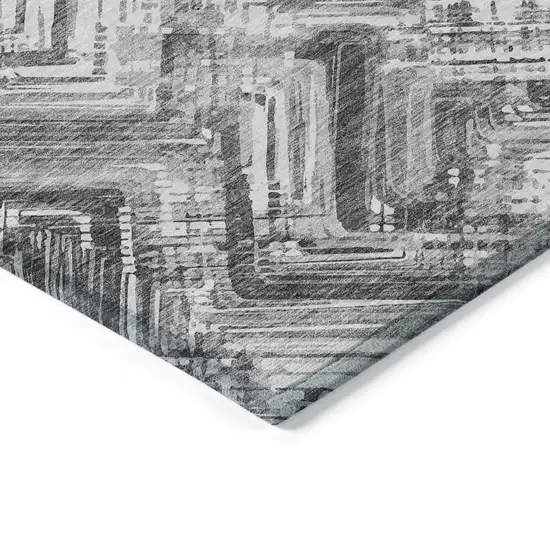 Gray Silver And Ivory Geometric Washable Indoor Outdoor Area Rug Photo 3