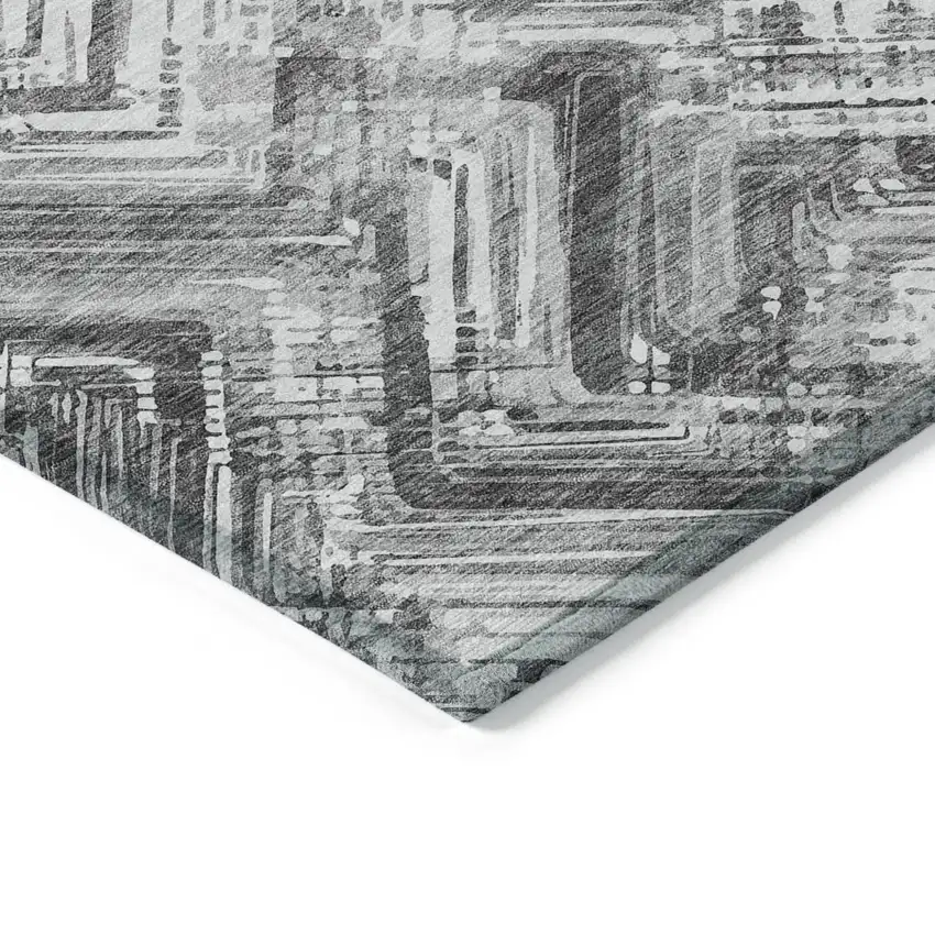 Gray Silver And Ivory Geometric Washable Indoor Outdoor Area Rug Photo 3