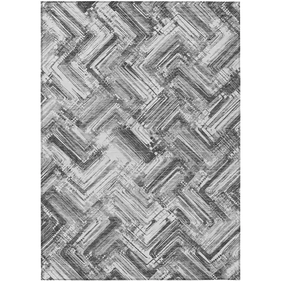 Gray Silver And Ivory Geometric Washable Indoor Outdoor Area Rug Photo 1