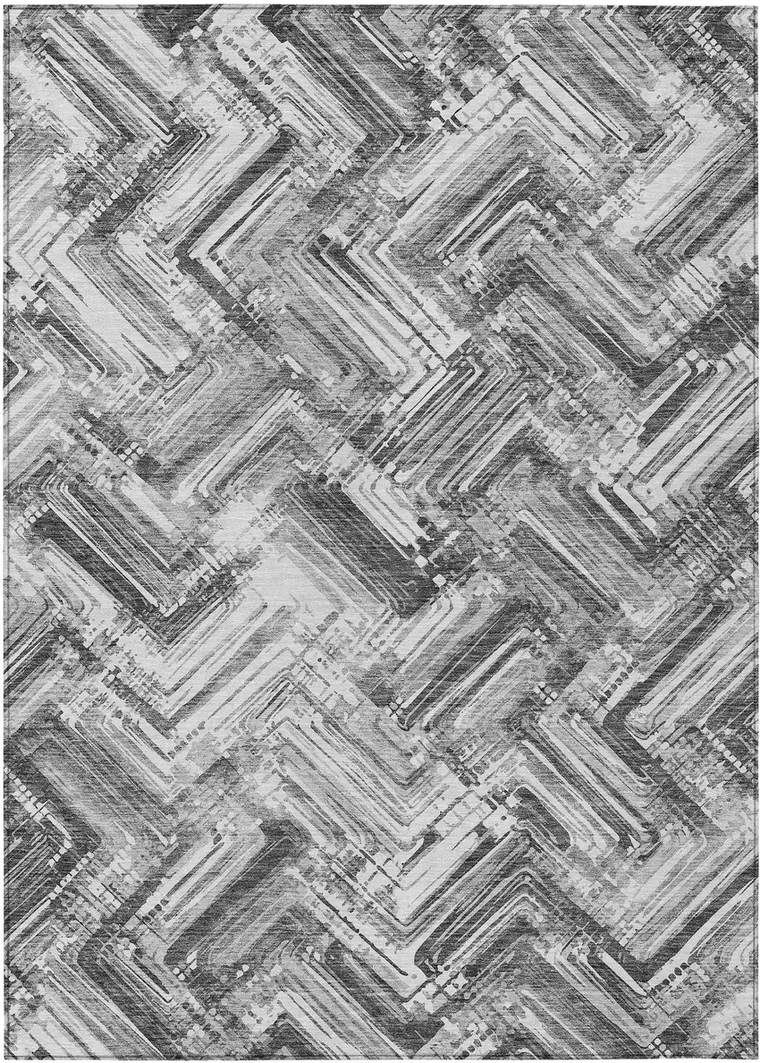 Gray Silver And Ivory Geometric Washable Indoor Outdoor Area Rug Photo 1