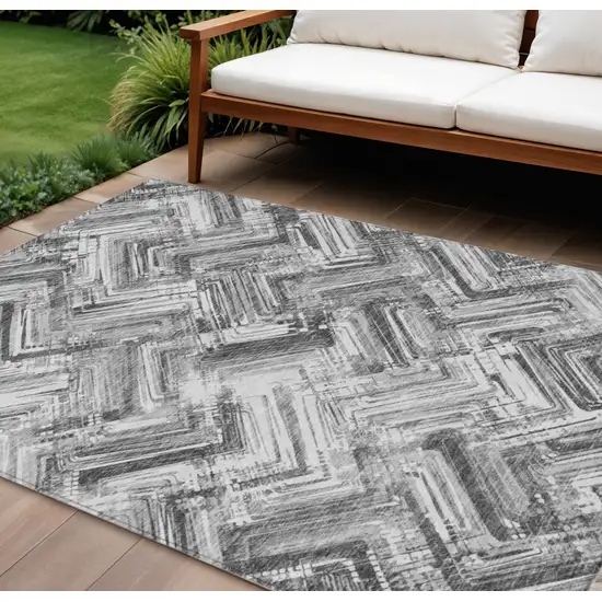 Gray Silver And Ivory Geometric Washable Indoor Outdoor Area Rug Photo 1