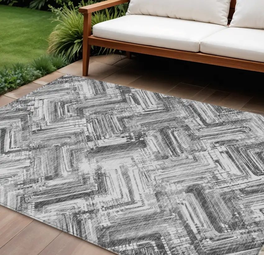 Gray Silver And Ivory Geometric Washable Indoor Outdoor Area Rug Photo 1
