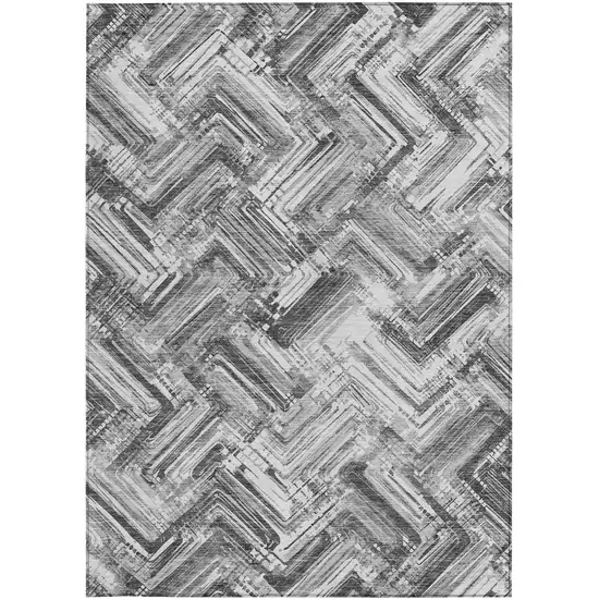 Gray Silver And Ivory Geometric Washable Indoor Outdoor Area Rug Photo 5