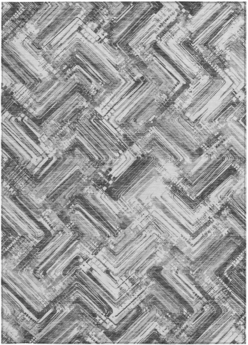 Gray Silver And Ivory Geometric Washable Indoor Outdoor Area Rug Photo 5