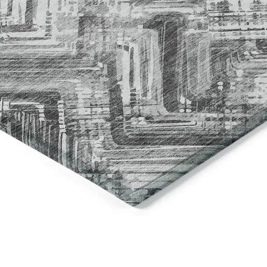 Gray Silver And Ivory Geometric Washable Indoor Outdoor Area Rug Photo 3