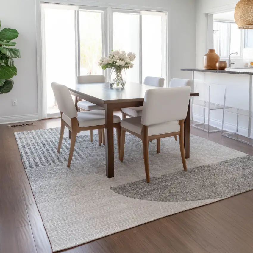 Gray Silver And Ivory Geometric Washable Indoor Outdoor Area Rug Photo 9