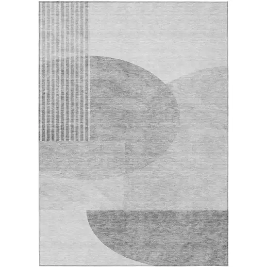 Gray Silver And Ivory Geometric Washable Indoor Outdoor Area Rug Photo 2